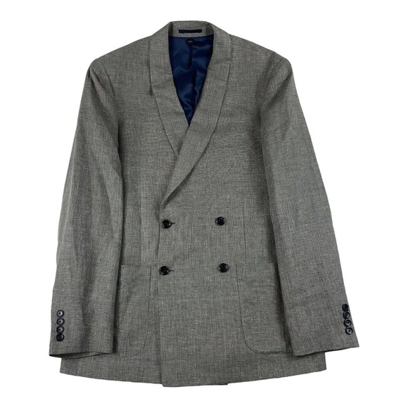 J Crew Ludlow Gray Hopsack Linen Cotton Double Breasted Blazer Size 40L NWT